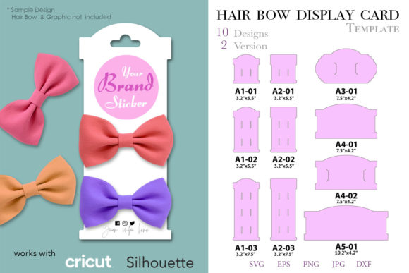 20 Hair Bow Display Card Template Graphics for Print Templates
