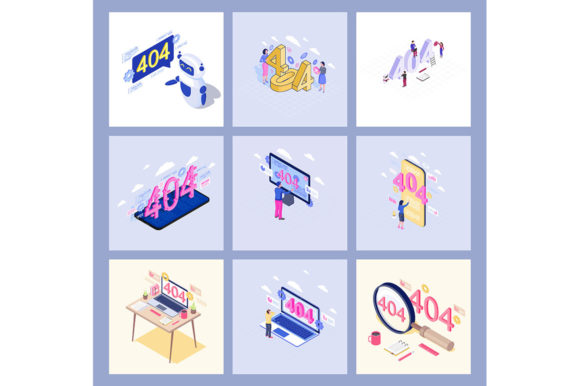 404 Error Display Isometric Illustration Graphics