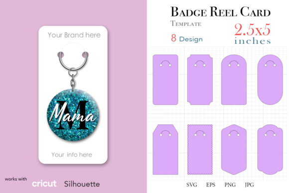8 Keyring Display Card 2.5 x5 Graphics for Print Templates